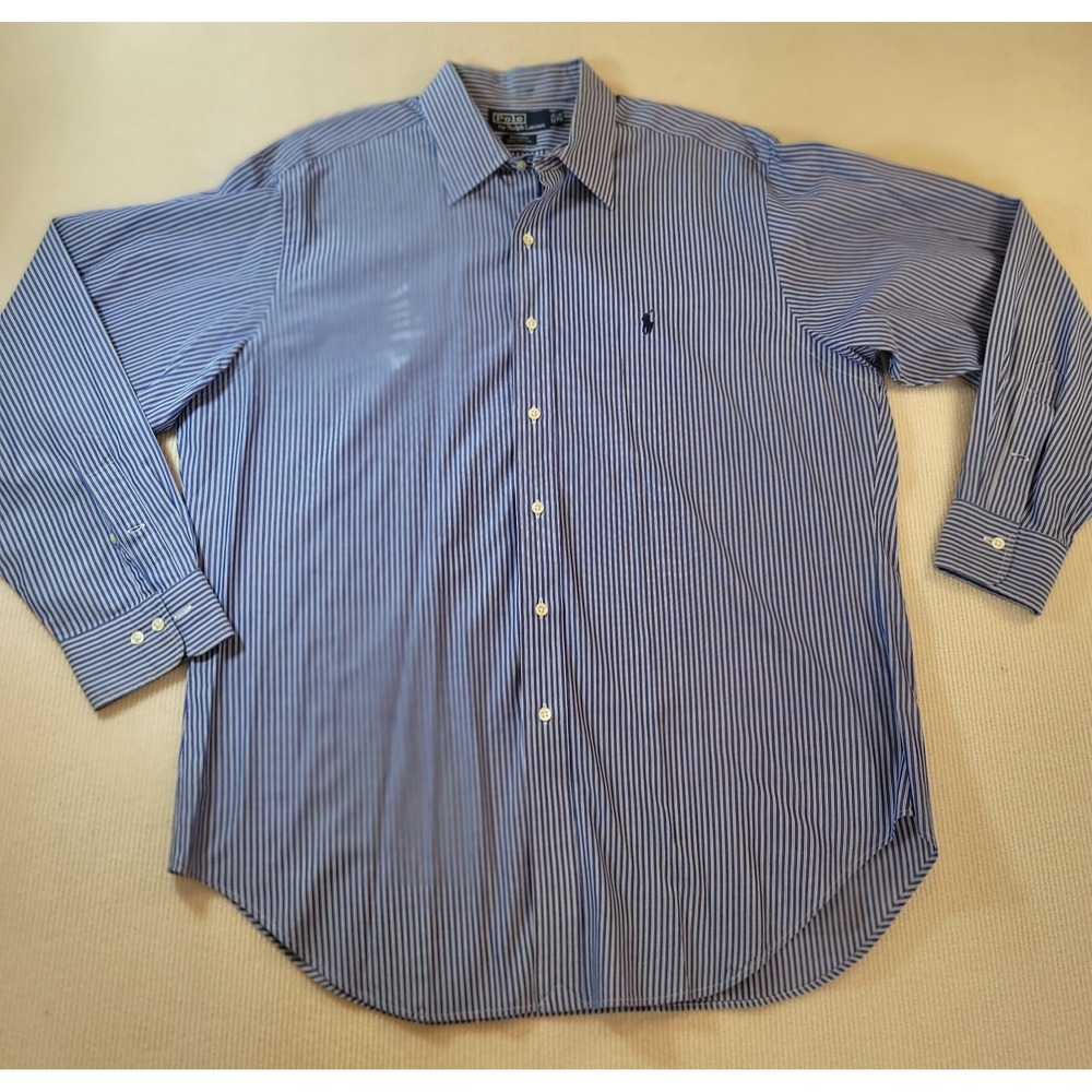 Polo by Ralph Lauren Andrew Blue/White Striped Cotton Dress Shirt 16.5 34/35